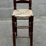 Vintage bar stool - solid wood and straw seat