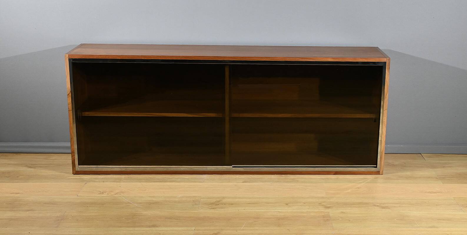 Long Glass Bookcase in Walnut, Rozaffy Style – 1960
