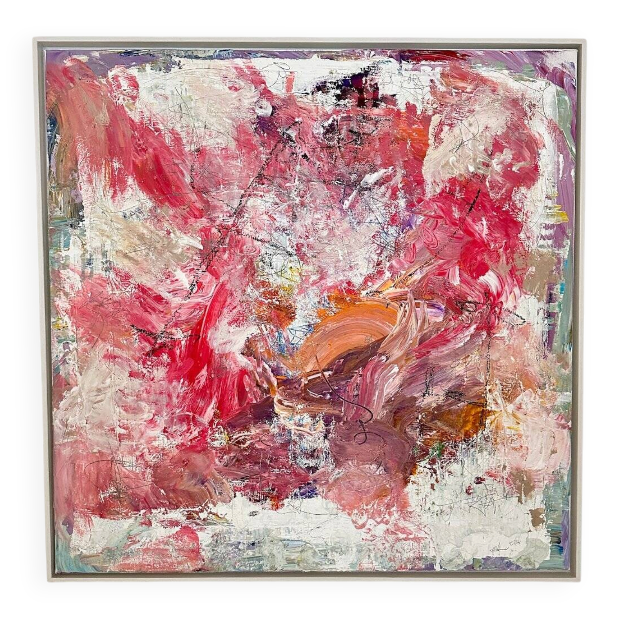 Felix Bachmann, Abstract Composition in Red and White, 2024, Mixed Media