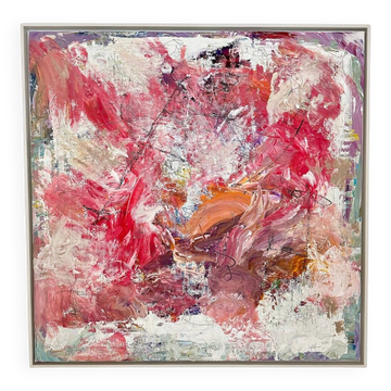 Felix Bachmann, Composition abstraite en rouge et blanc, 2024, Techniques mixtes