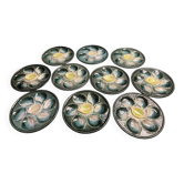 Set of 10 Saint Clément oyster barbotine plates circa 1940