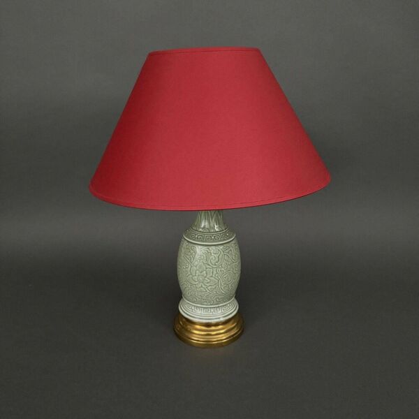 Lampe Napoléon III en céladon vert sur une base en laiton