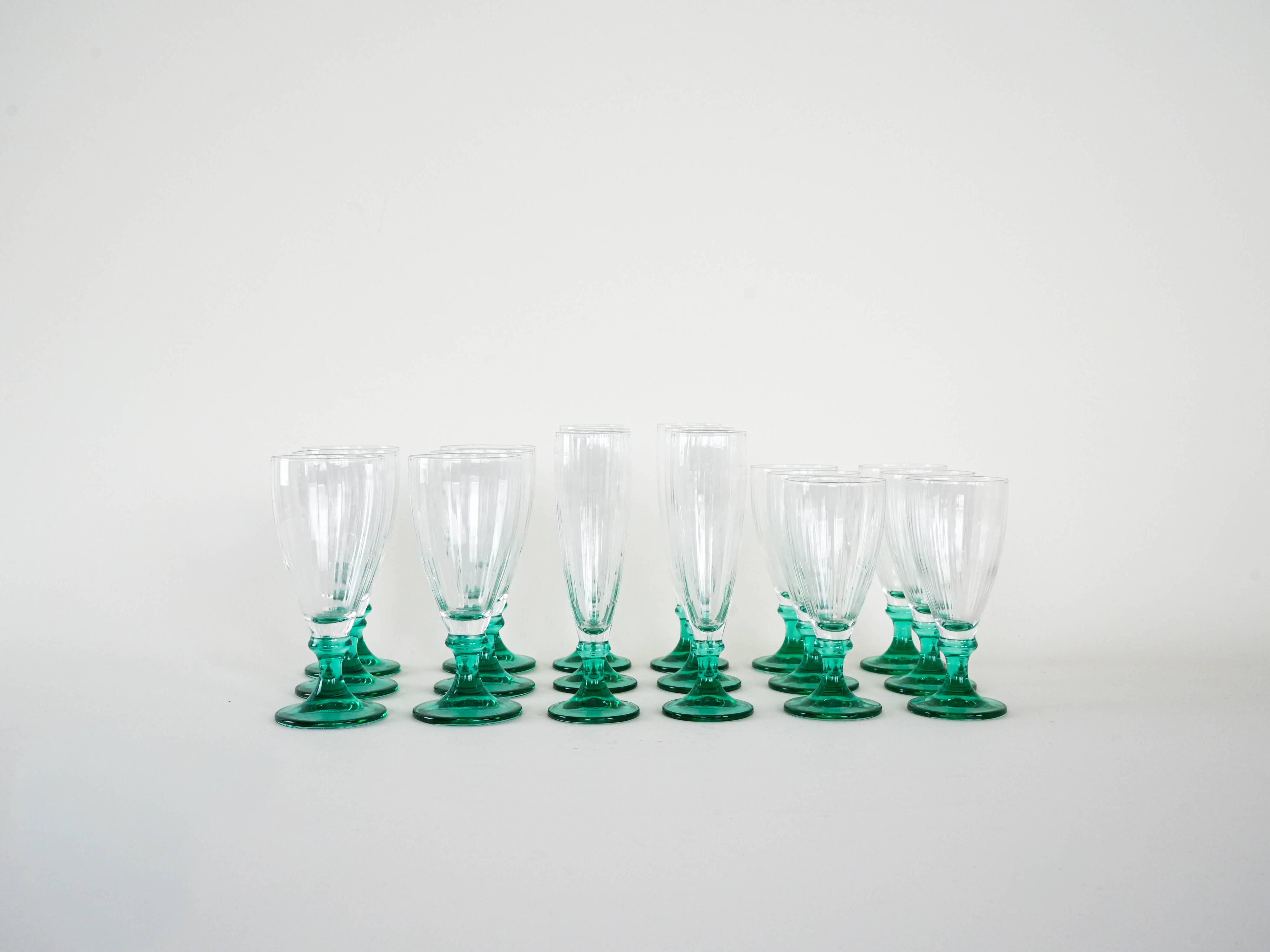 Set of wine and champagne glasses, 1970s, made in Italy