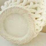 White enameled ceramic pot cover, braided, openwork, vintage