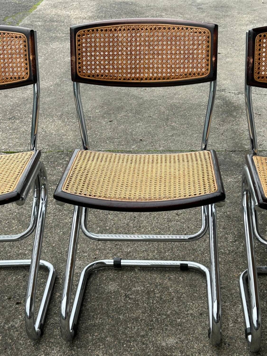 Set of Four Vintage Italian Tubular Chairs Bauhaus Style Marcel Breuer Circa 1970