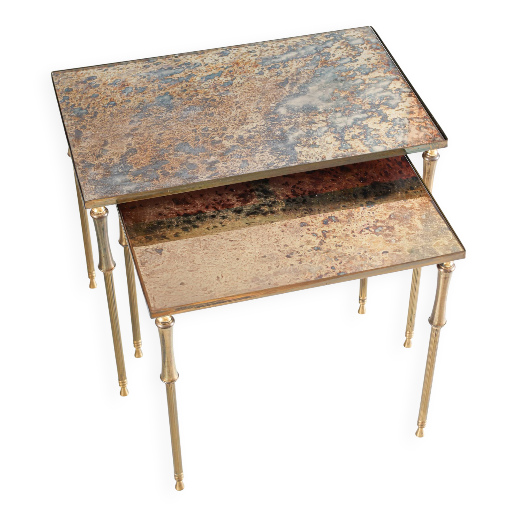 Églomisé glass nesting tables in neoclassical style, Belgium, 1960s