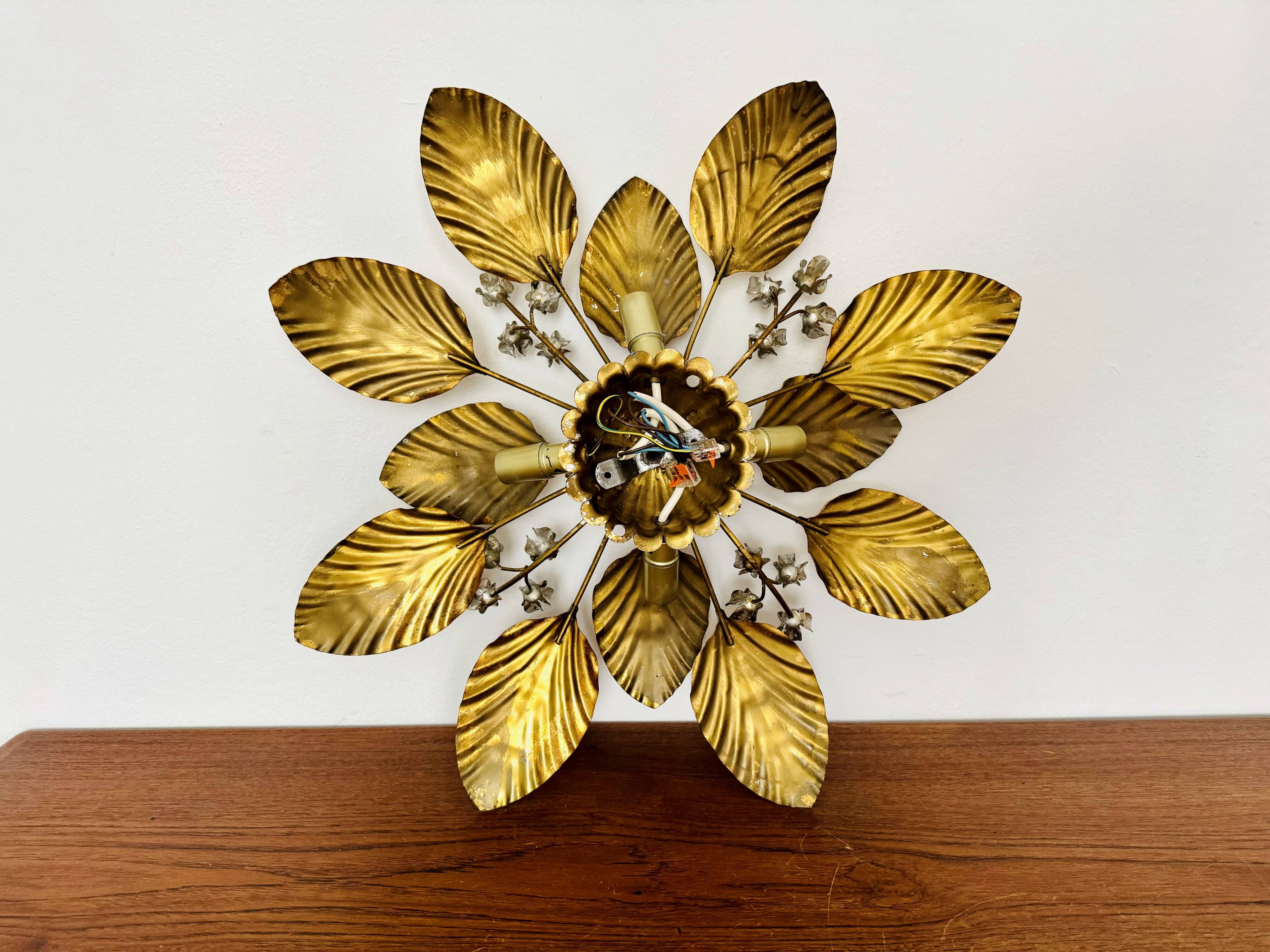 Floral Hollywood Regency Wall or Ceiling Lamp by Hans Kögl