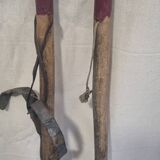 Wooden ski and pole