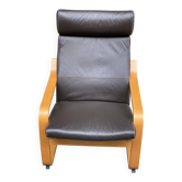 Fauteuil à bascule scandinave bois courbé et cuir marron ikea poang
