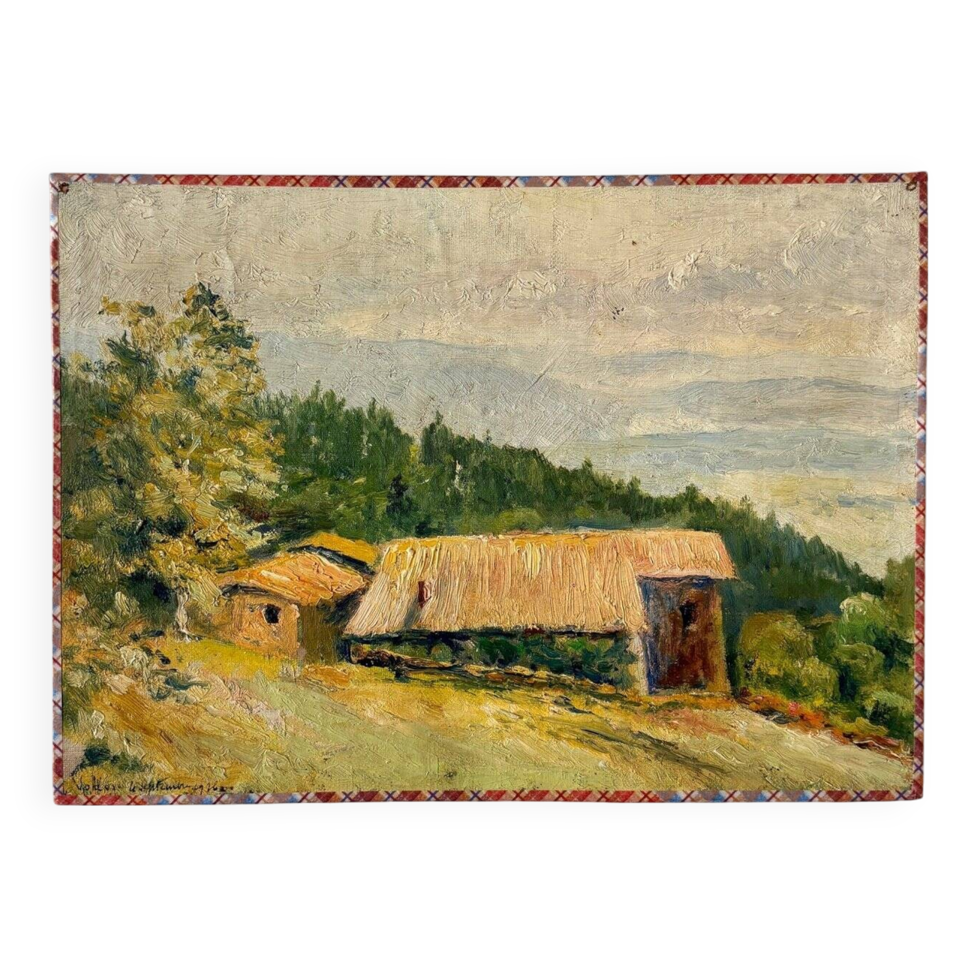 Peinture à l'huile sur toile "Maison et forêt" n°7