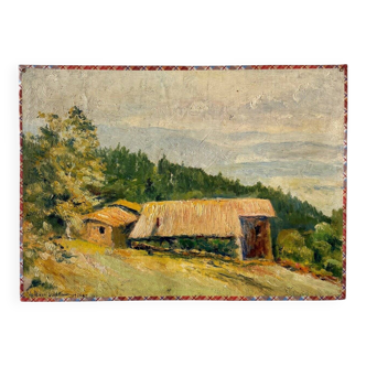 Oil painting on canvas "House and forest" no. 7