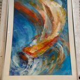 Old Oil On Paper JULIE Boat 89 + Grey Aluminum Frame