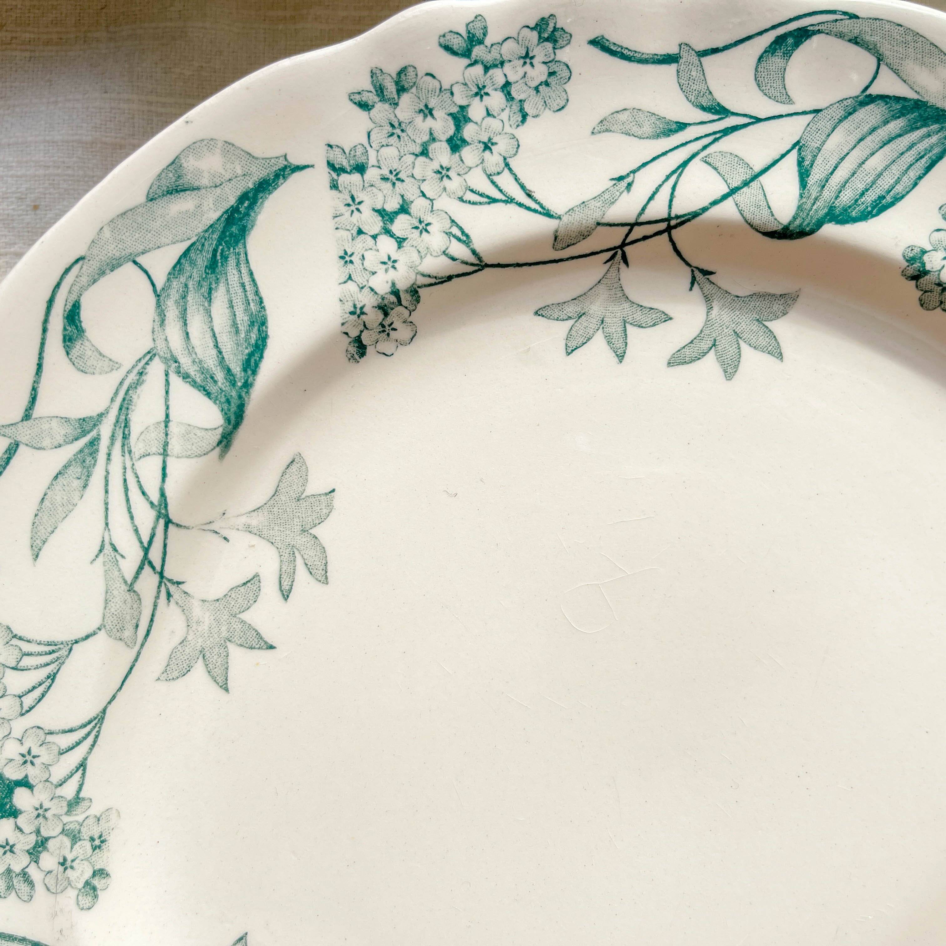 Set of 6 Antique Flat Plates Terre de Fer "Lilas" - Longchamp 19th Century -