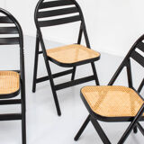 4 Vintage Wood Folding Chairs with Cane Seating