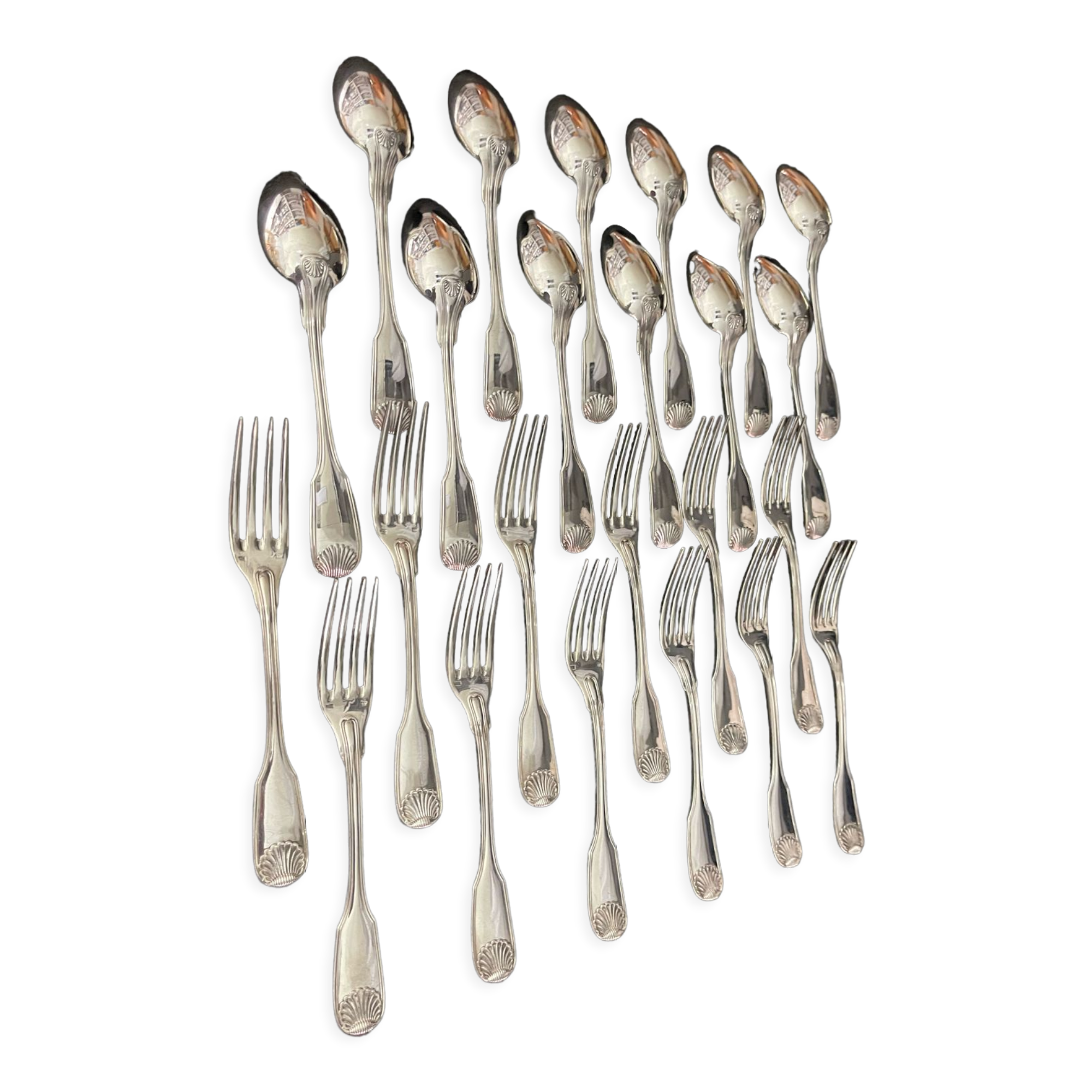 12 cutlery entremets model shell silver metal