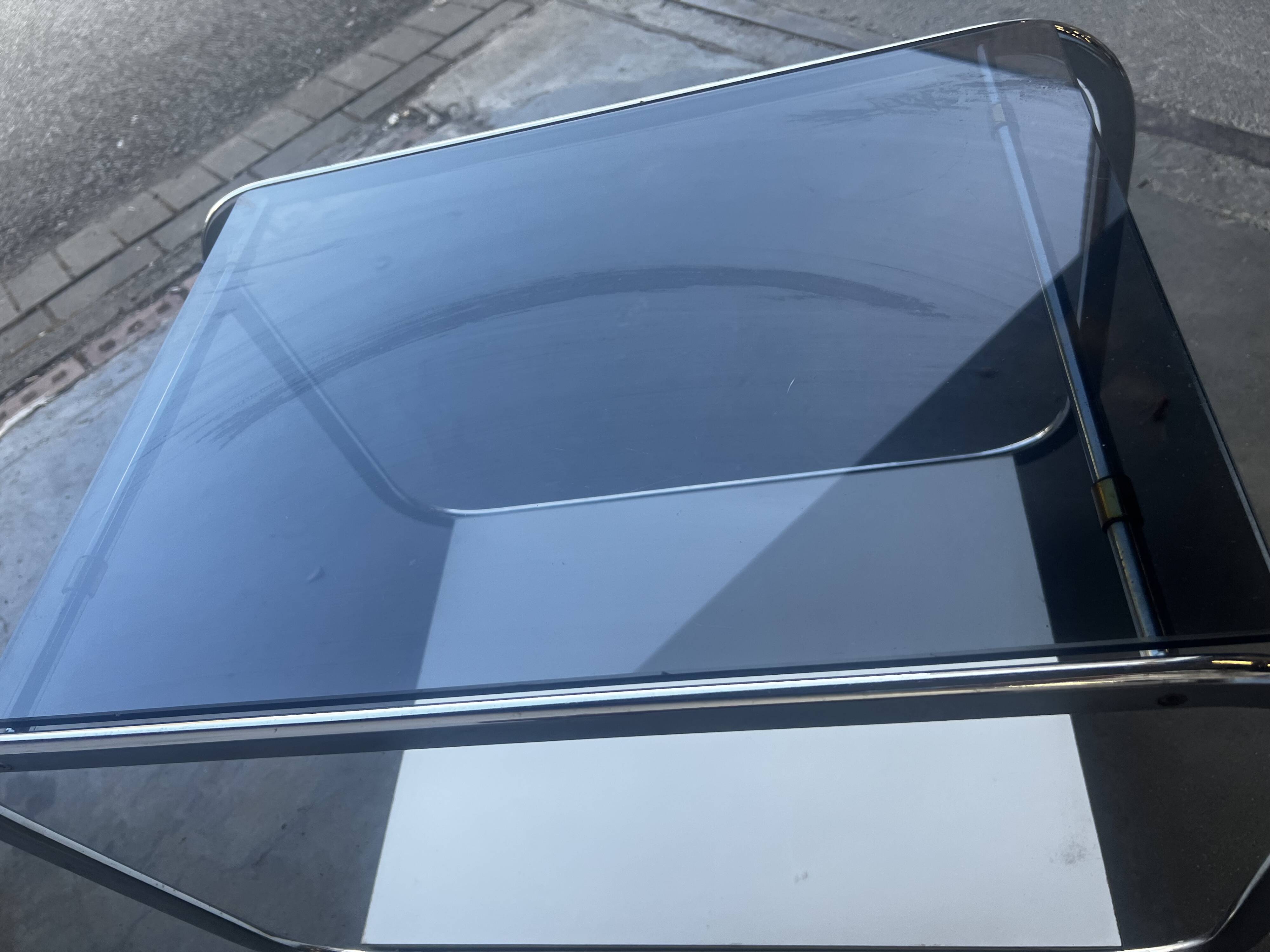 vintage chrome side table/bar cart with glass