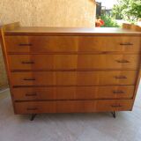 Teak chest of drawers and metal compass feet