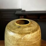 Yellow modernist vase without neck 33cm by georges ponsart, grand feu salted stoneware, bouffioulx ca 1950