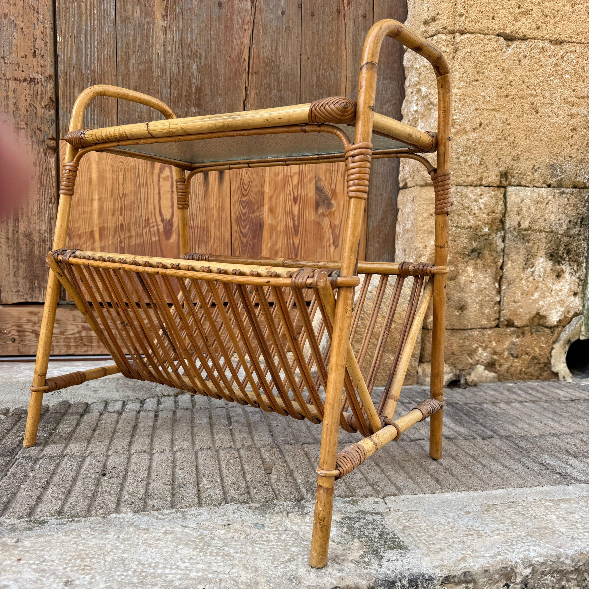1950s Italian Rattan Side Table