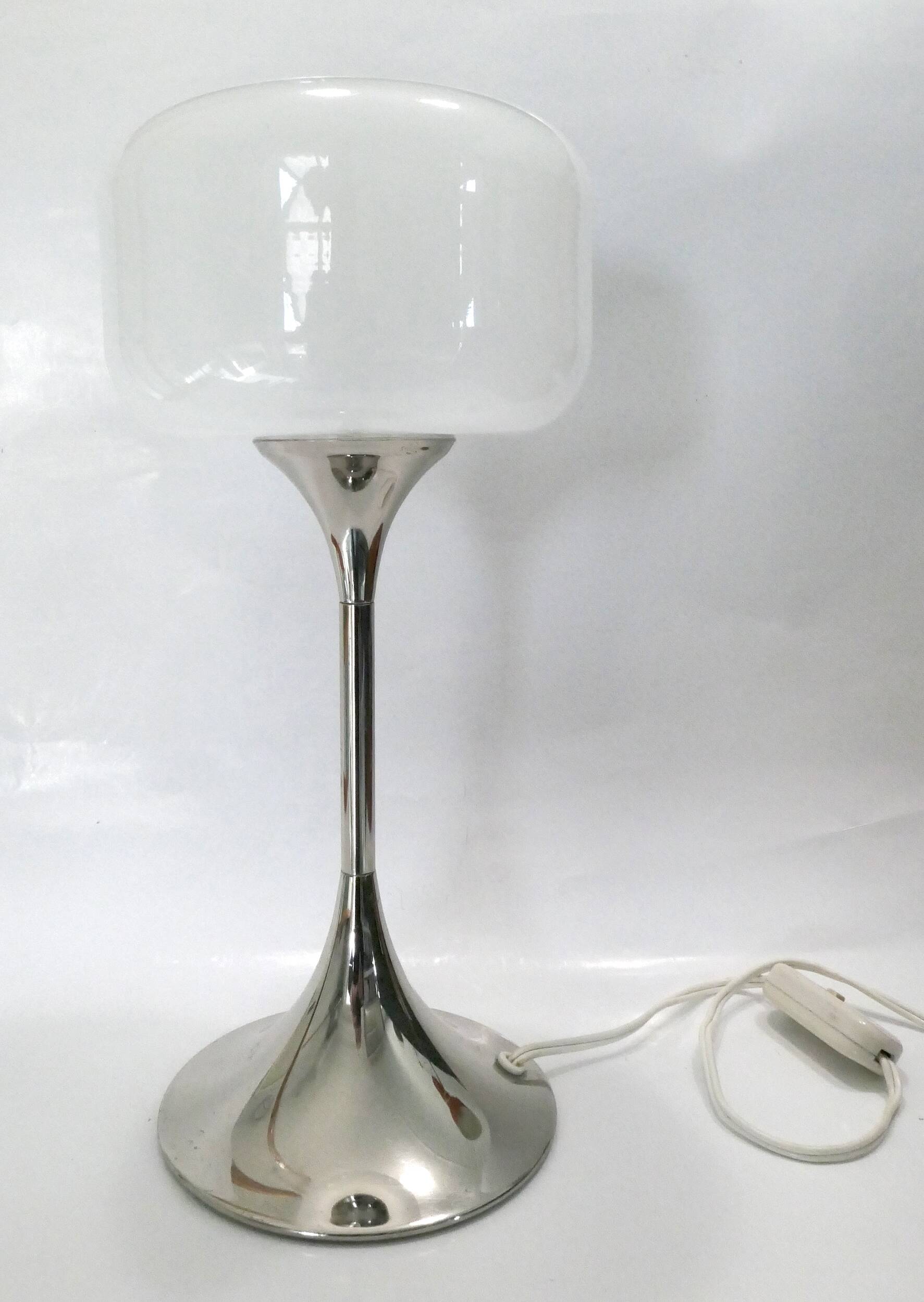 Designer table lamp space age 1960-70 chrome and glass