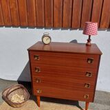 1960s chest of drawers, spindle legs, recessed handles