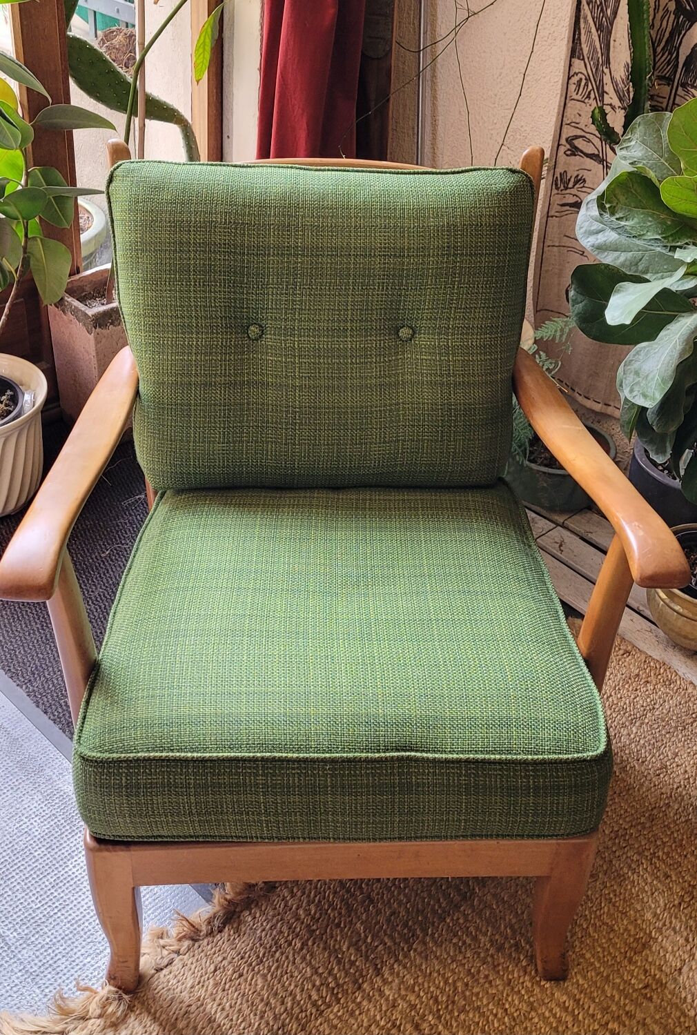 Pair of vintage armchair green fabrics