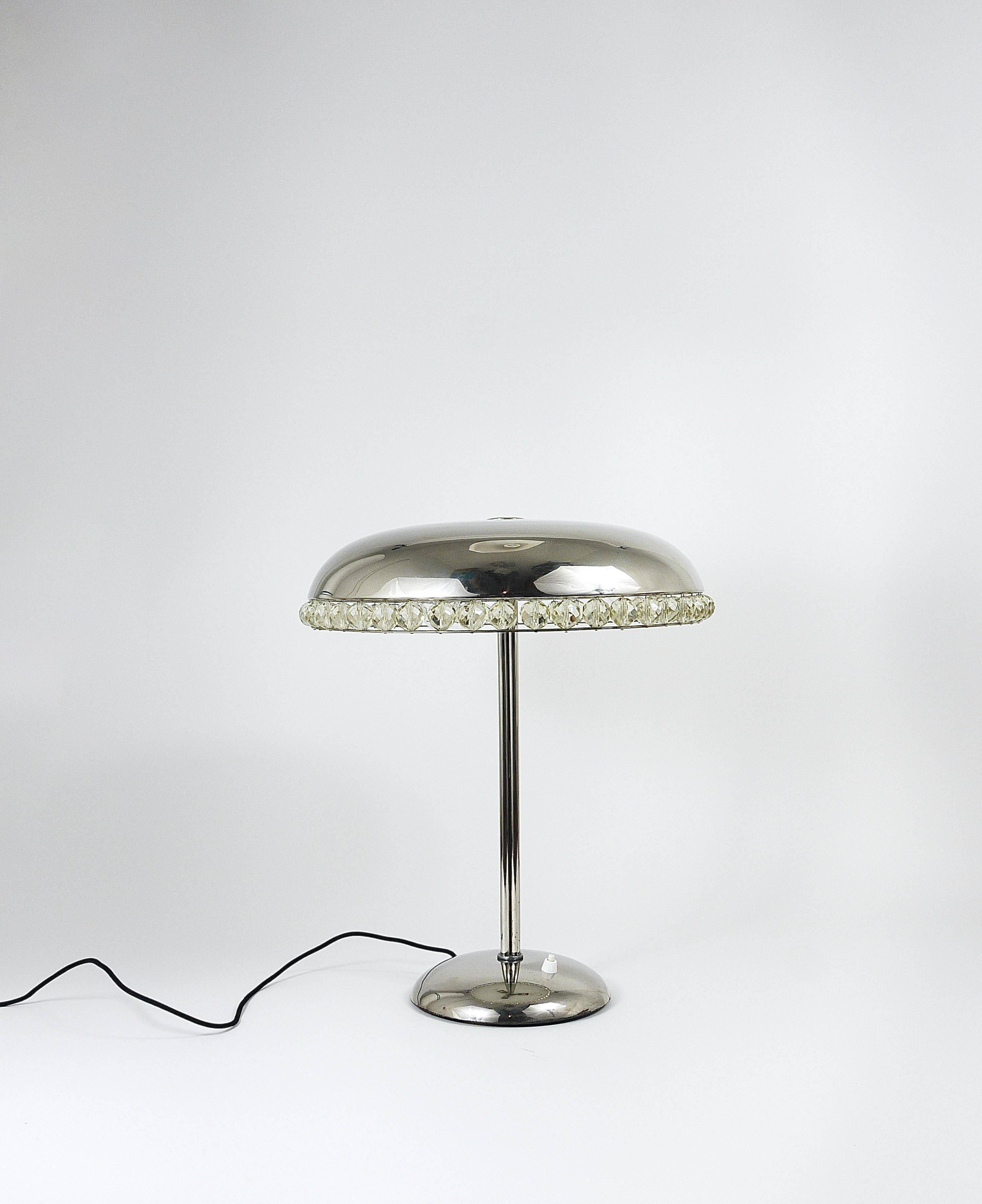 Mushroom Table Lamp in Nickel and Crystal Bakalowits Vienna, Austria, 1950s