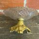 Antique art nouveau fruit bowl moulded glass + golden metal pedestal