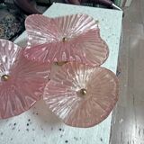 Pair of pearly pink Murano glass and brass wall lights