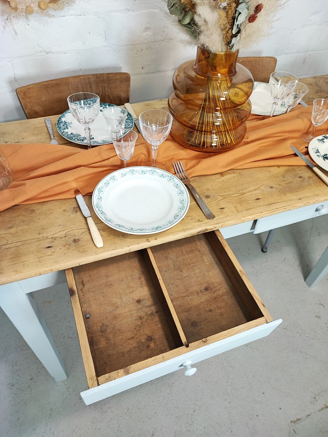 Table de ferme 2 tiroirs