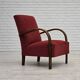 1950s, Danish art deco armchair, original red furniture wool, beech wood.