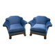 Paire de fauteuils italiens néo-Renaissance du XIXe siècle en chêne et velours bleu