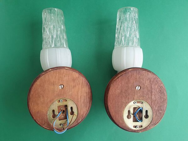 Paire d'appliques murales en bambou rotin vintage