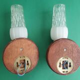Pair of vintage rattan bamboo wall sconces