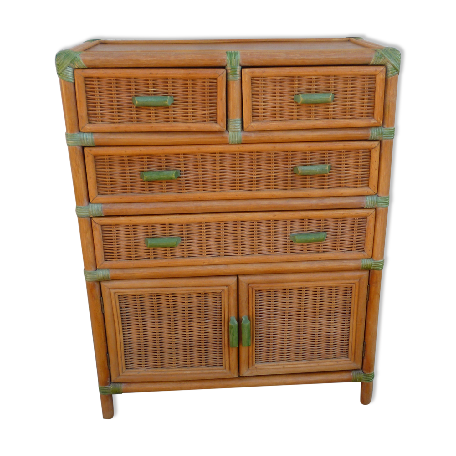 Commode bambou rotin vintage