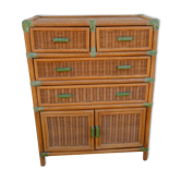 Vintage rattan bamboo chest of drawers