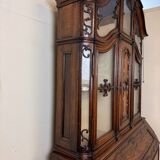 Monumental scriban buffet with clock from the 17th century, Liége region, in carved oak