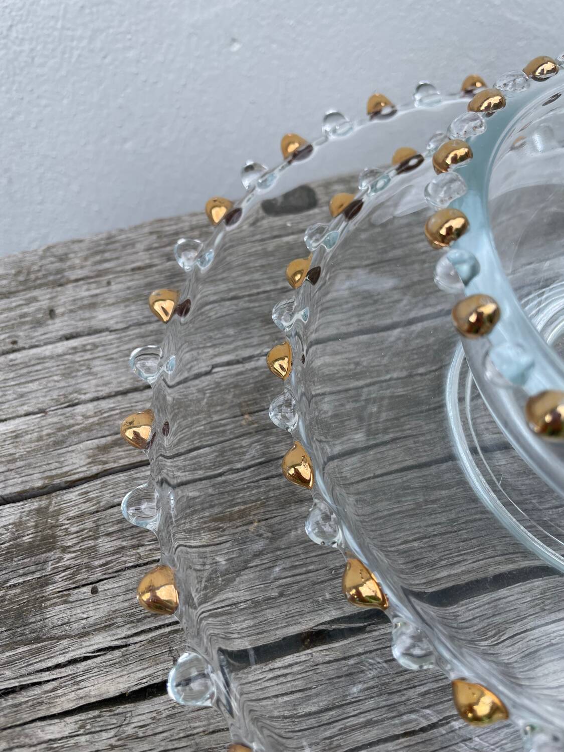 Trio of gold beaded glass dishes
