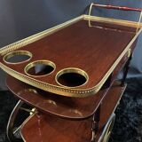Rolling bar cart, bar trolley, bar rolling in varnished mahogany and brass