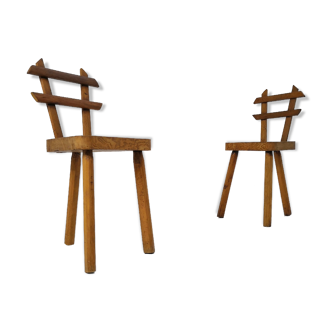 Paire de chaises brutalistes tripodes 1960