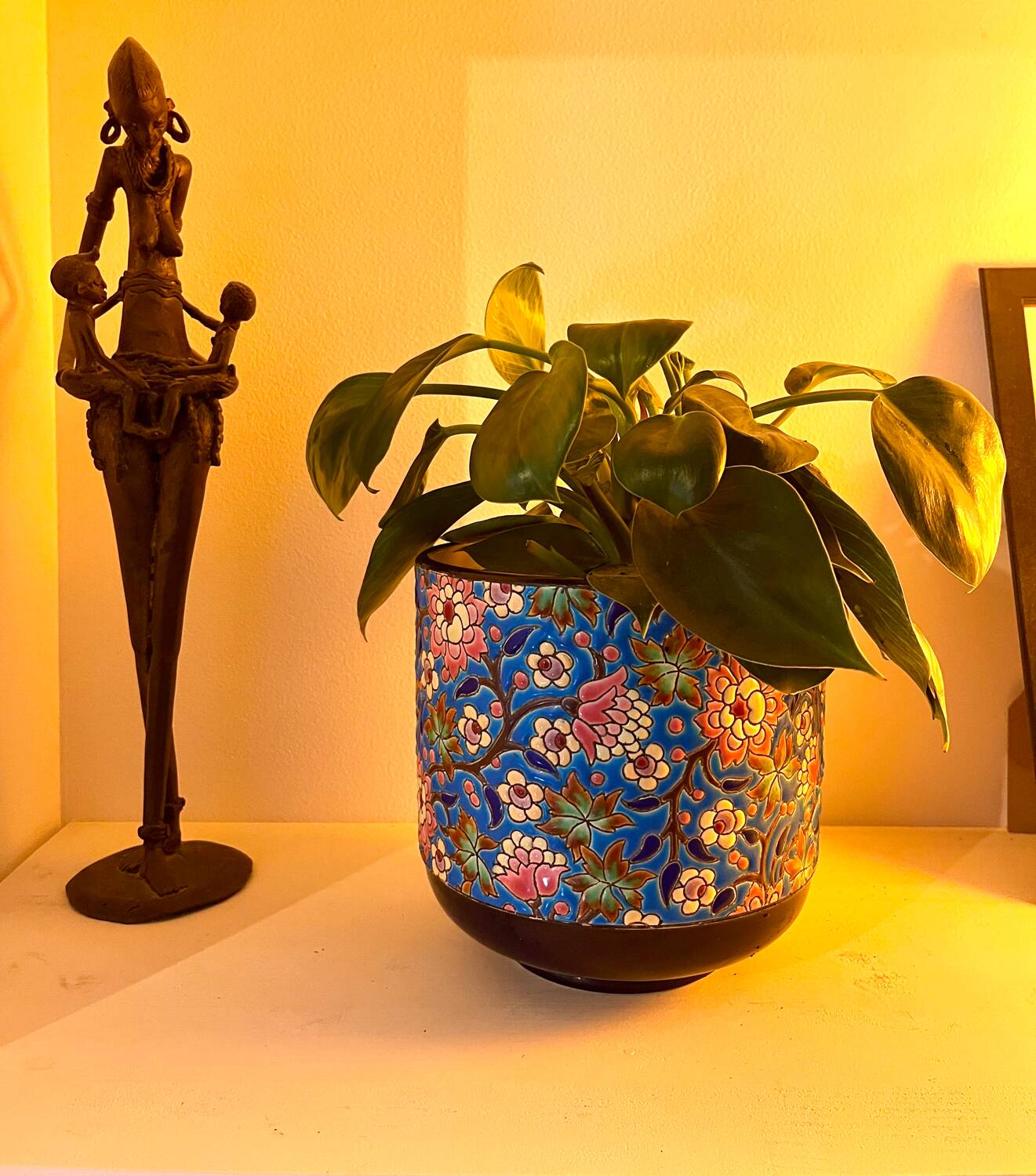 Longwy enamel cachepot, royal blue cloisonné decoration (16 cm)