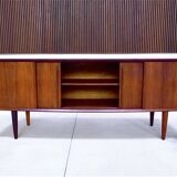 Minimalist Sideboard with Curved Front by Svend Aage Madsen for H.P. Hansen, Denmark 1960s