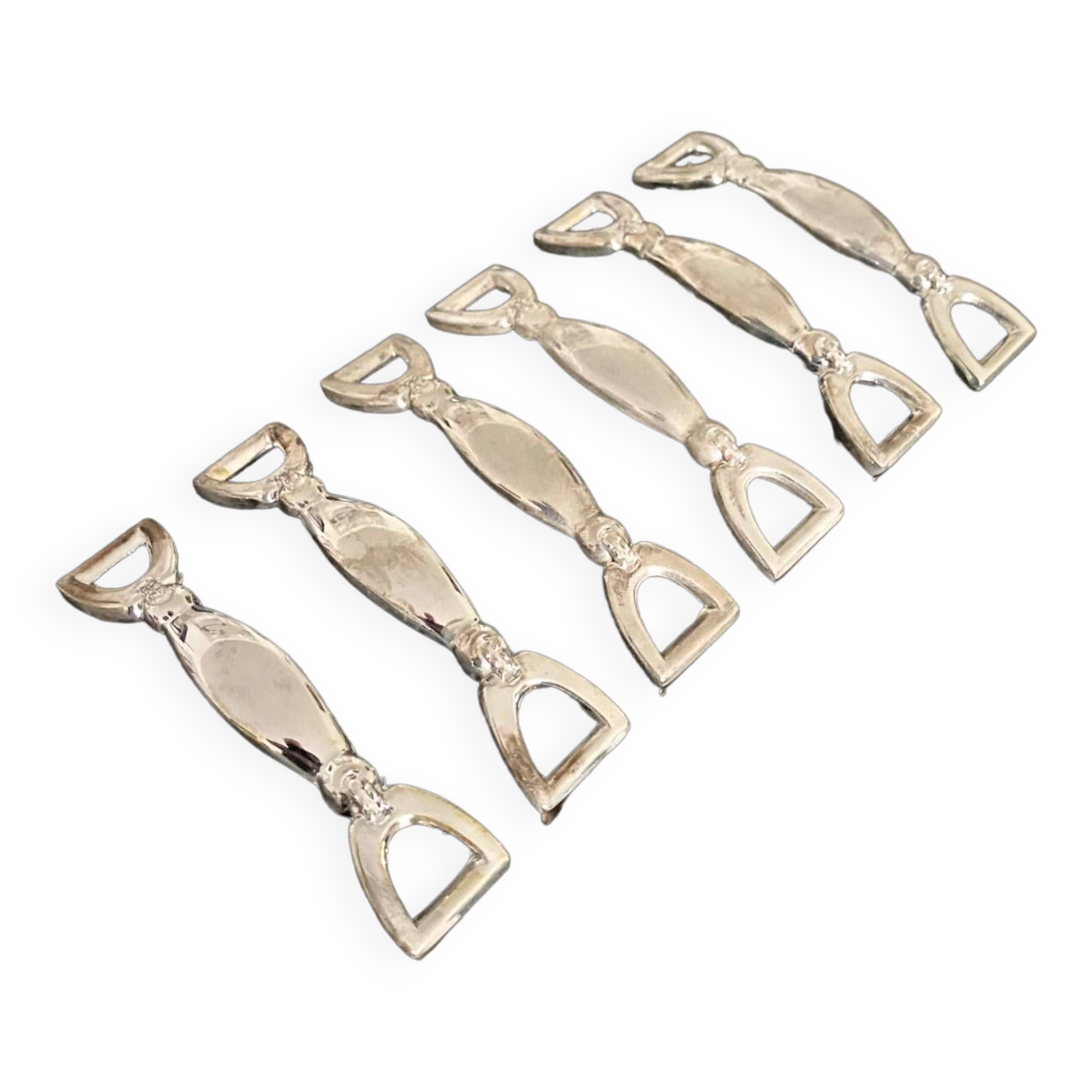 6 Silea knife holders in silver-colored metal stirrup shape