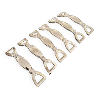 6 Silea knife holders in silver-colored metal stirrup shape