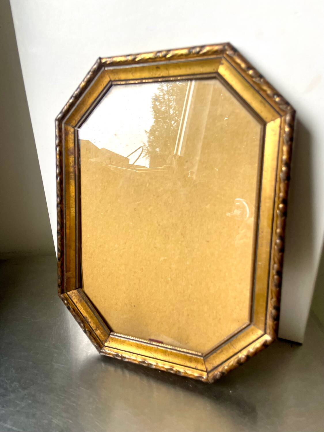 Antique Octagonal brass metal frame 30 cm  x 23 cm