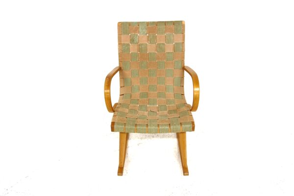 Rocking-chair scandinave en toile de jute, Suède, 1970