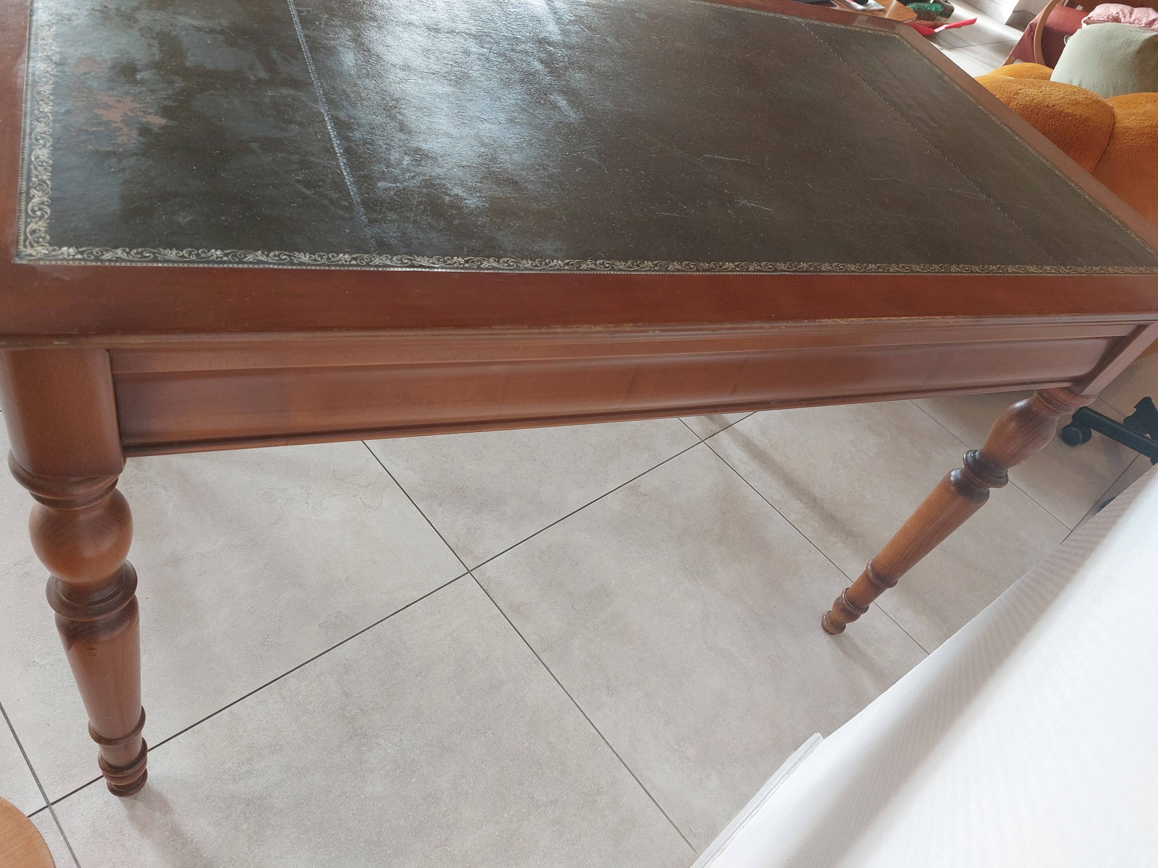 Wooden desk, leather top, extensions