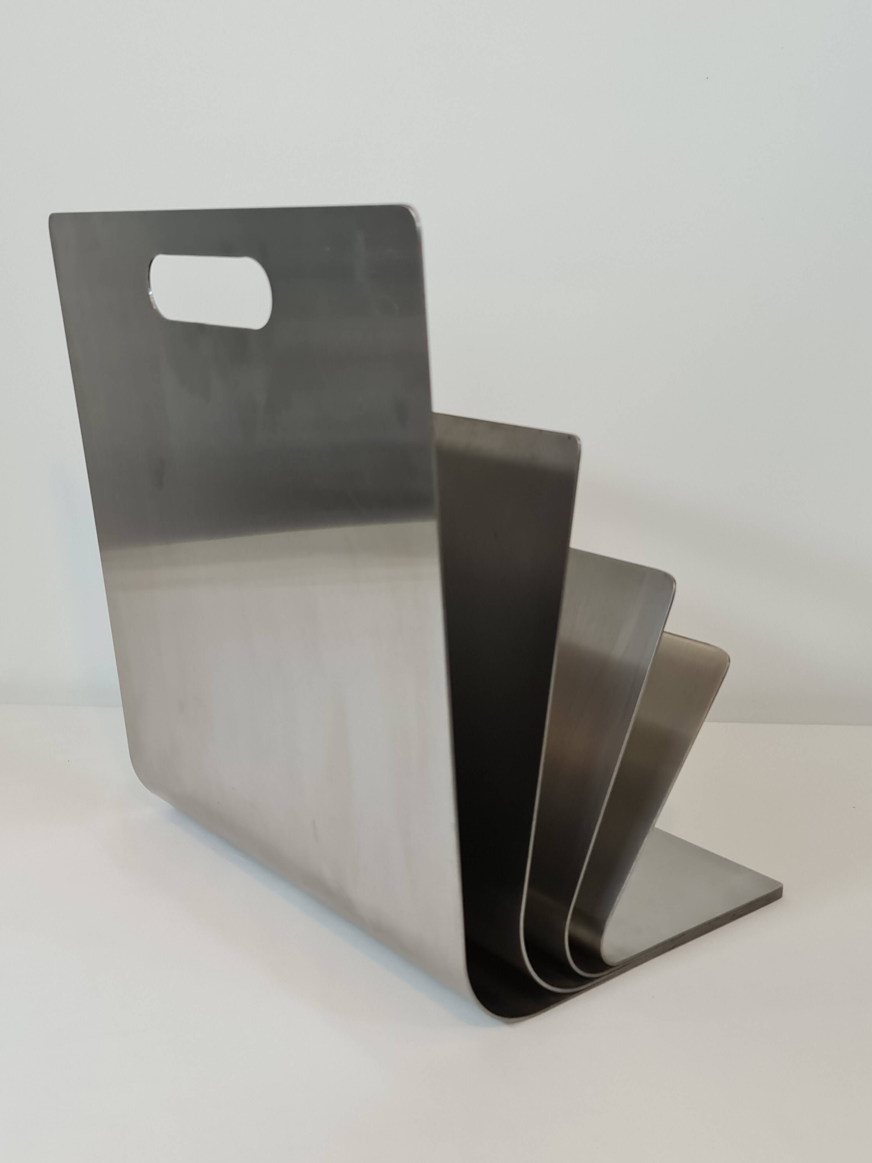 Stainless steel magazine rack by Xavier Féal for Inox Industrie 1970s