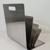Stainless steel magazine rack by Xavier Féal for Inox Industrie 1970s