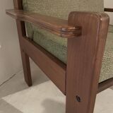 Fauteuil vintage vert tissus et bois